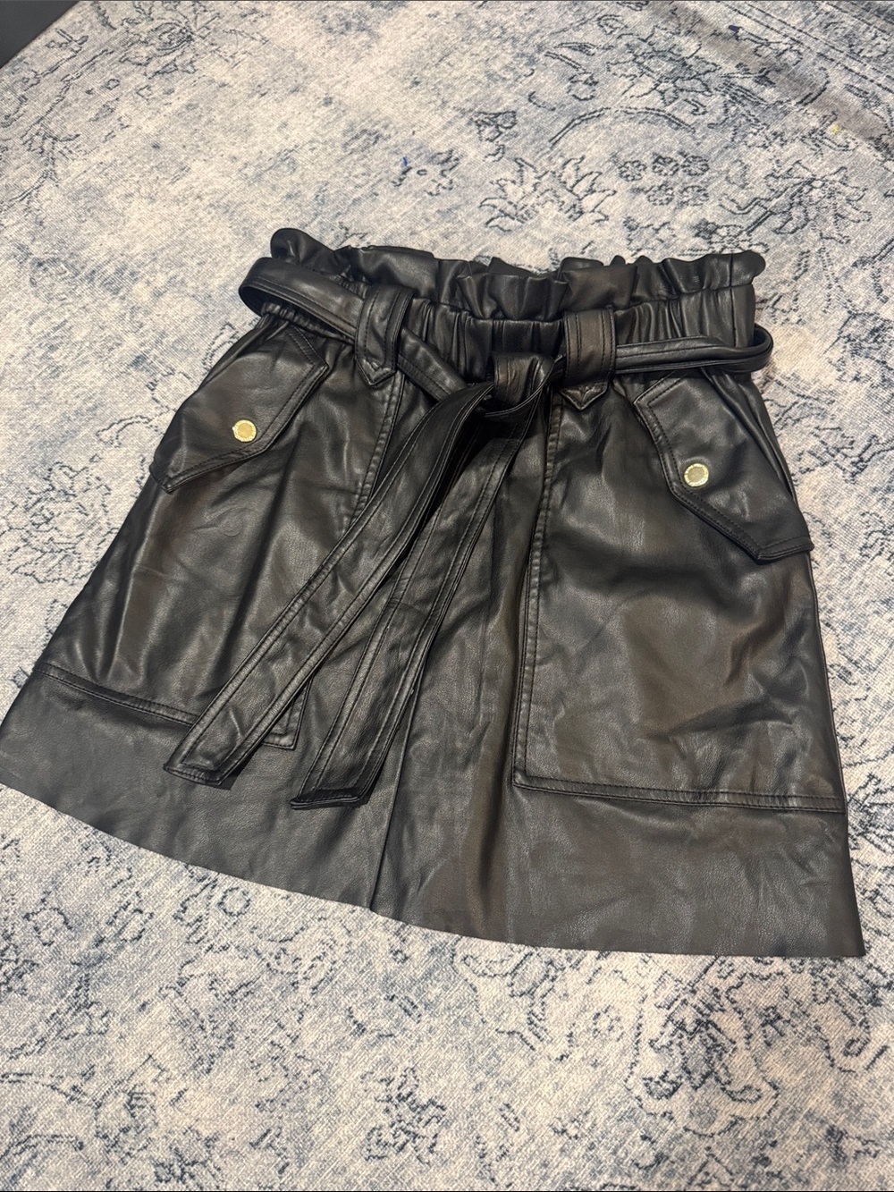 Marc New York Black Faux Leather Paperbag Waist Mini Skirt